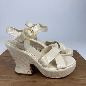 New Womens Circus Sam Edelman Peony Ivory Faux Leather Croc Pint Sandals Size 10
